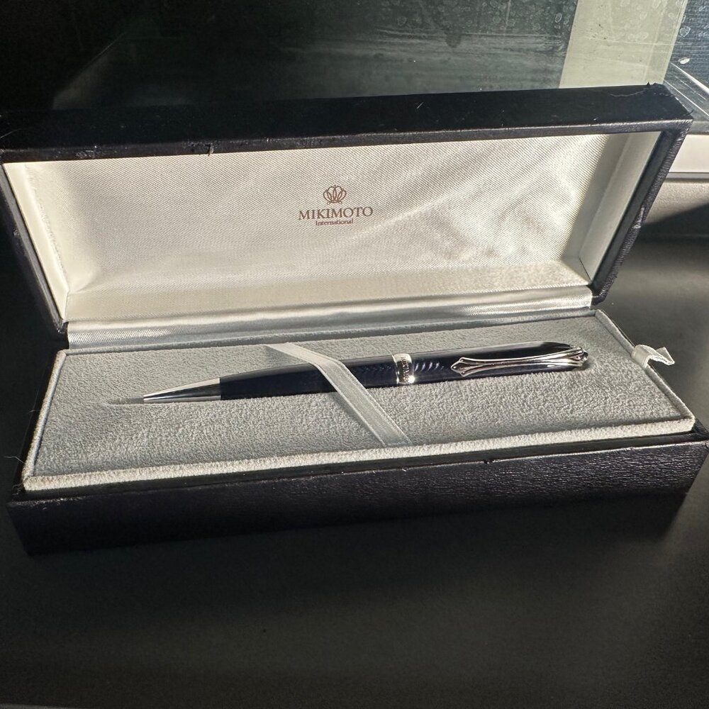 Rare Mikimoto Ballpoint Pen unique purple Wave Guilloche in original box